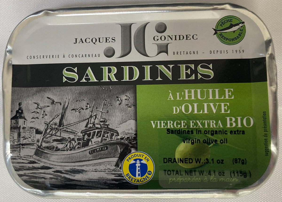 Jacques Gonidec Sardines in Organic Extra Virgin Olive Oil