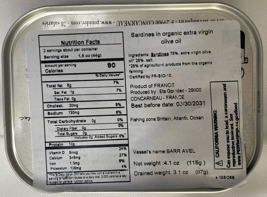 Jacques Gonidec Sardines in Organic Extra Virgin Olive Oil