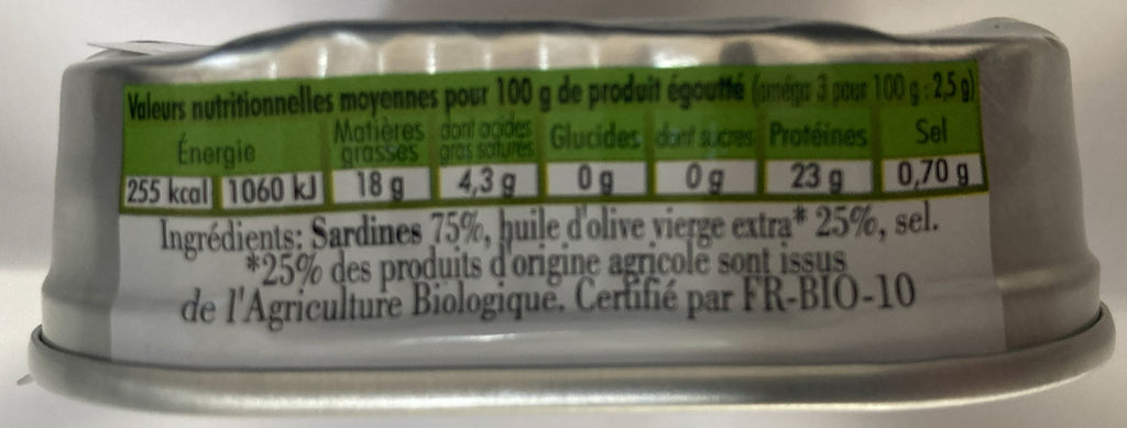 Jacques Gonidec Sardines in Organic Extra Virgin Olive Oil