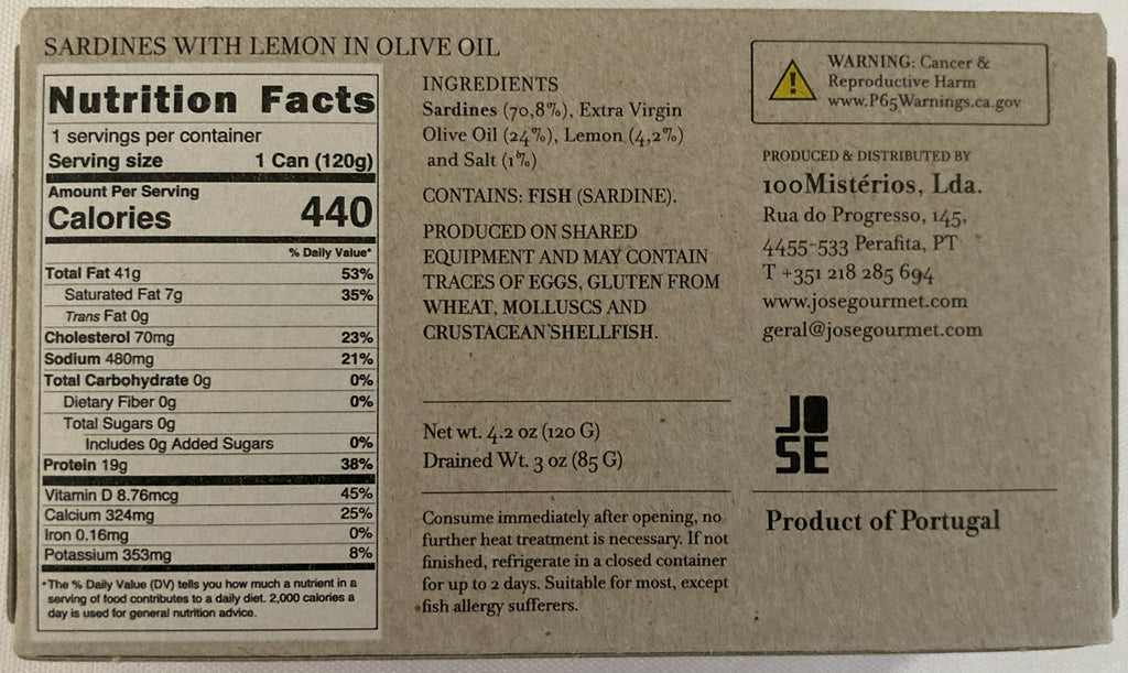 Jose Gourmet Sardines with Lemon and Olive Oil, 125g