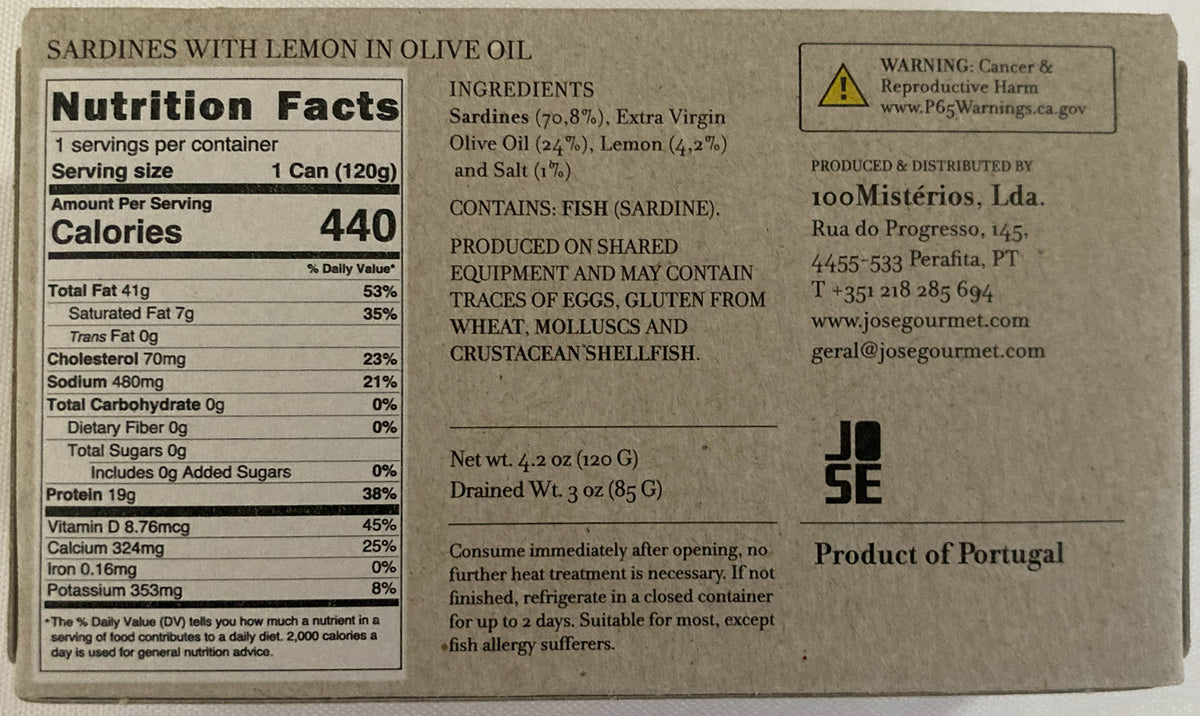 Jose Gourmet Sardines with Lemon and Olive Oil, 125g