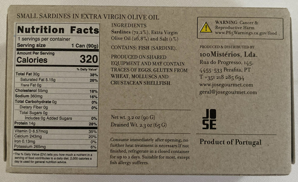 Jose Gourmet Small Sardines in Extra Virgin Olive Oil, 90g
