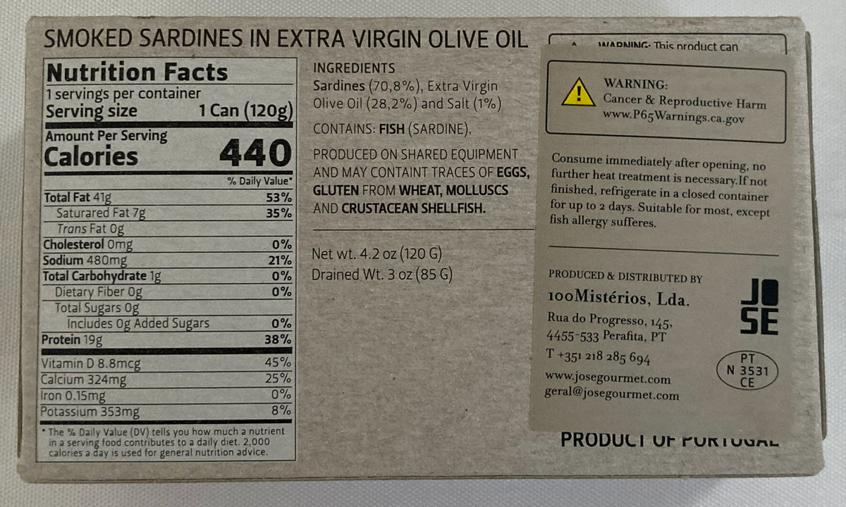 Jose Gourmet Smoked Sardines in Extra Virgin Olive Oil, 120g