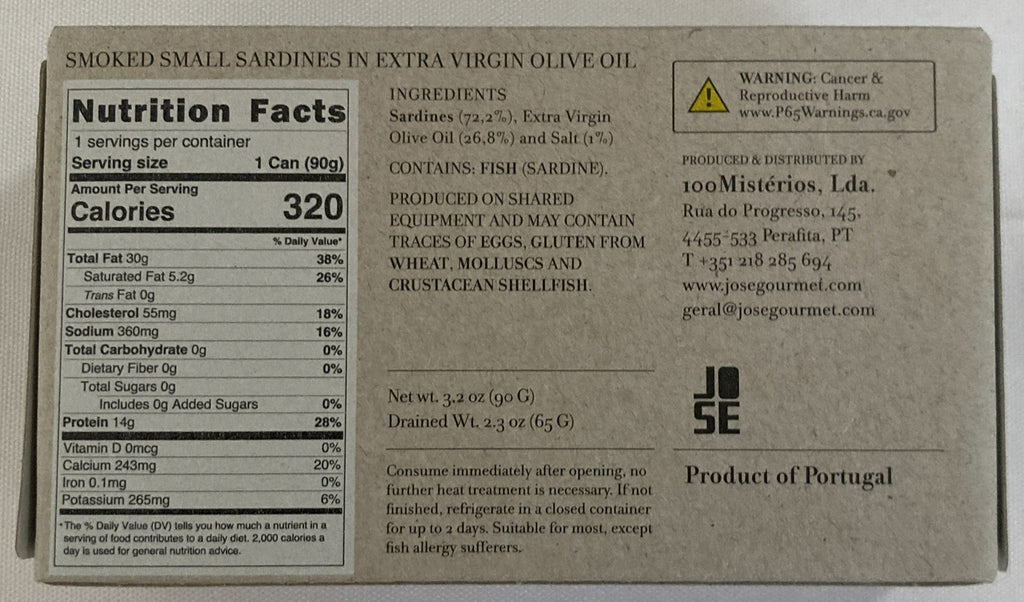 Jose Gourmet Smoked Small Sardines in Extra Virgin Olive Oil, 90g